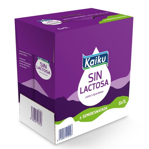 KAIKU Llet semidesnatada sense lactosa 6x1L en cartró