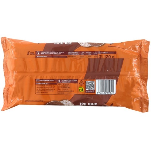 BONPREU Coquetes d'arròs integral amb  xocolata  amb llet
