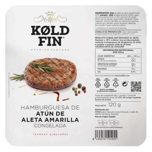 KOLDFIN Hamburguesa de tonyina d'aleta groga