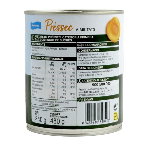 BONPREU Préssec en almívar baix en sucres