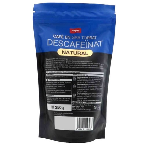 BONPREU Cafè en gra torrat descafeïnat natural