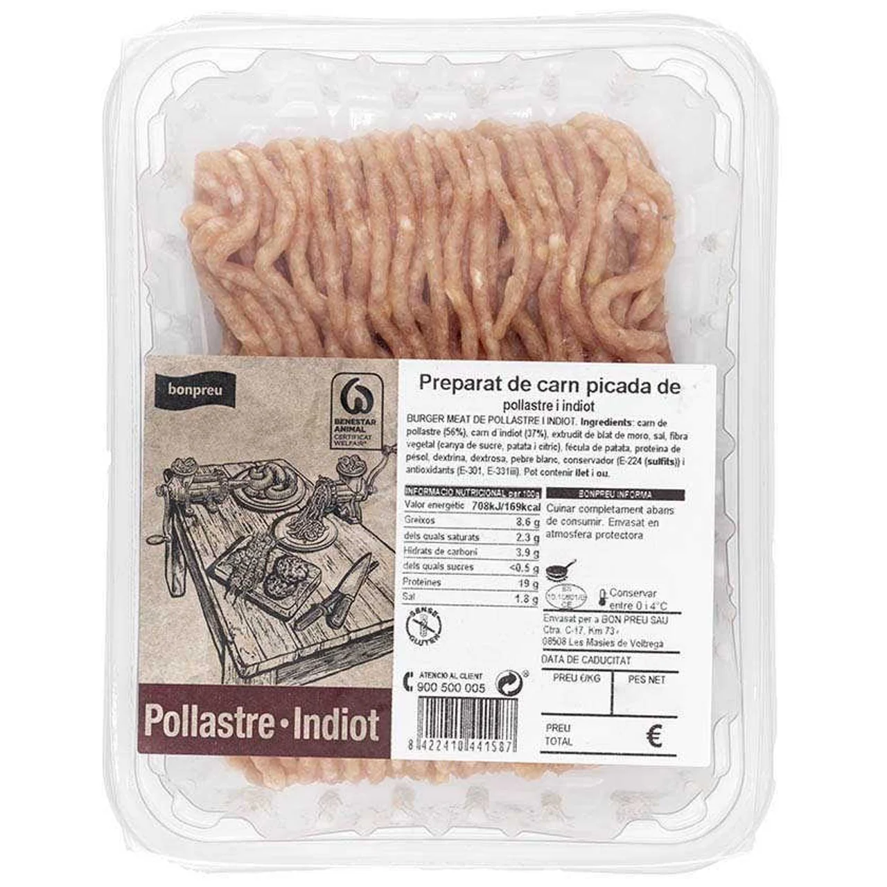 BONPREU Preparado de carne picada de pollo y pavo