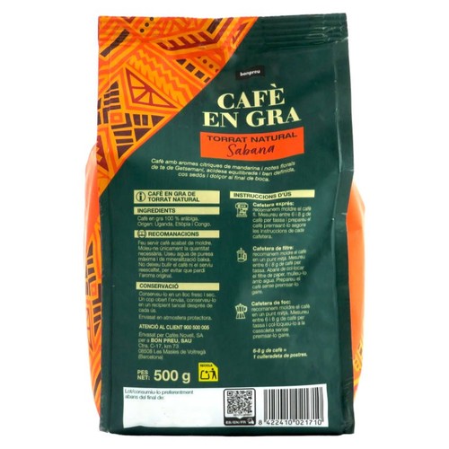 BONPREU Cafè en gra de torrat natural Sabana