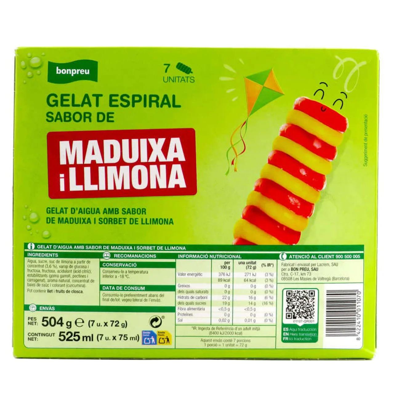 BONPREU Helado espiral sabor de fresa y limón
