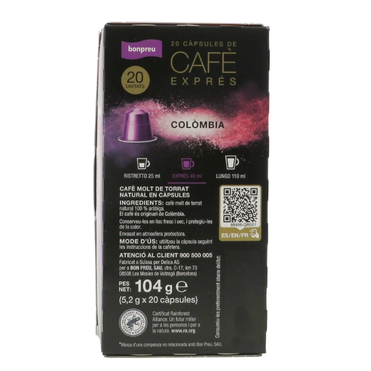 BONPREU Cápsulas de café Colombia Intensidad 7