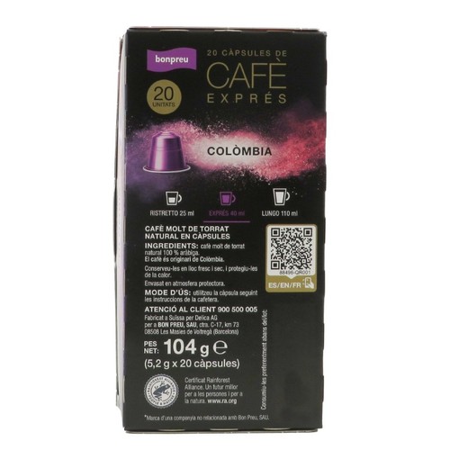 BONPREU Càpsules de cafè Colombia Intensitat 7
