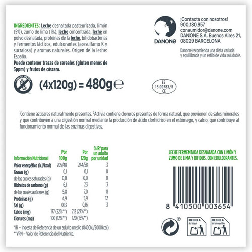 ACTIVIA Iogurt amb llima i llimona 0%