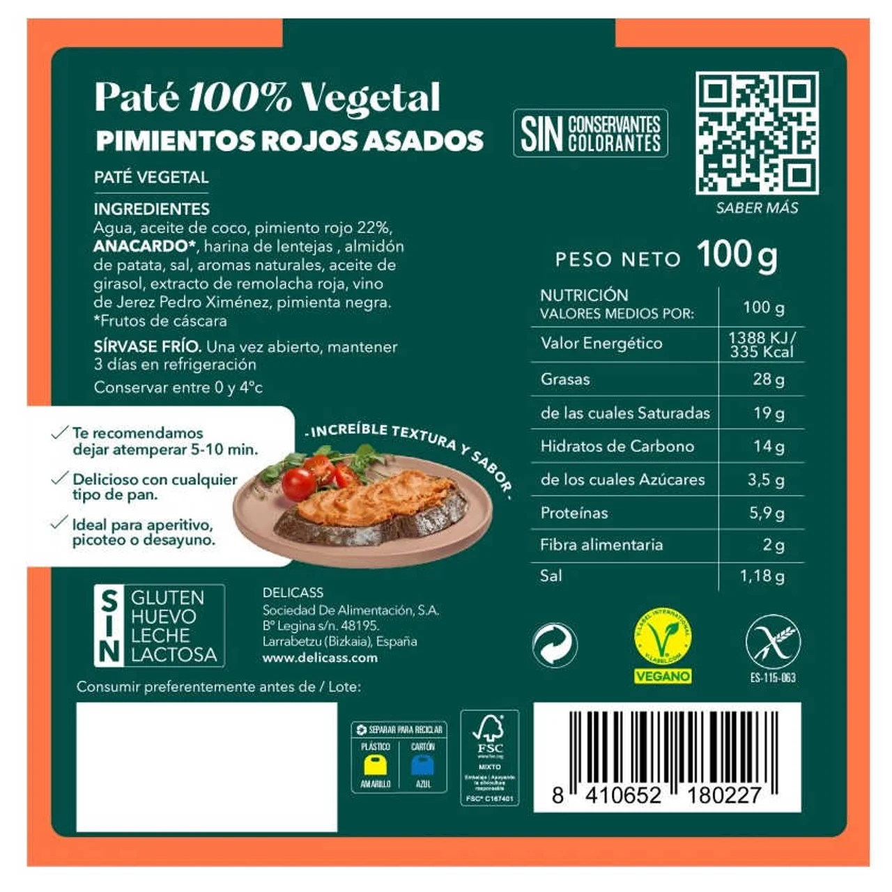 Paté vegetal con pimiento rojo asado