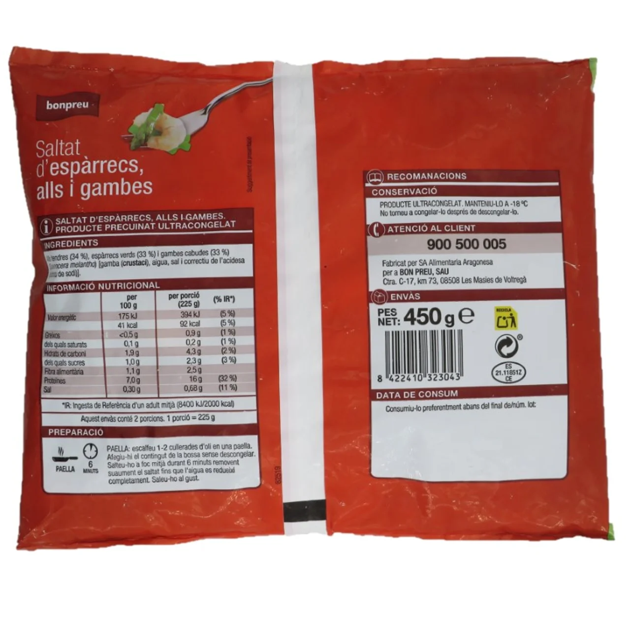 BONPREU Salteado de espárragos, ajos y gambas