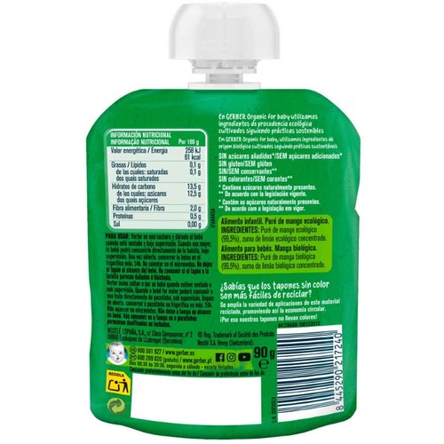 GERBER Puré de mango ecològic