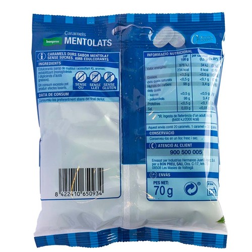 BONPREU Caramels mentolats sense sucre