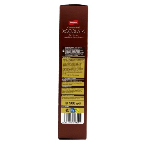 BONPREU Cereals de xocolata farcits de xocolata i avellanes