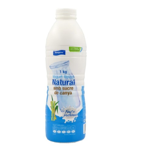 BONPREU Iogurt líquid natural amb sucre de canya semidesnatat