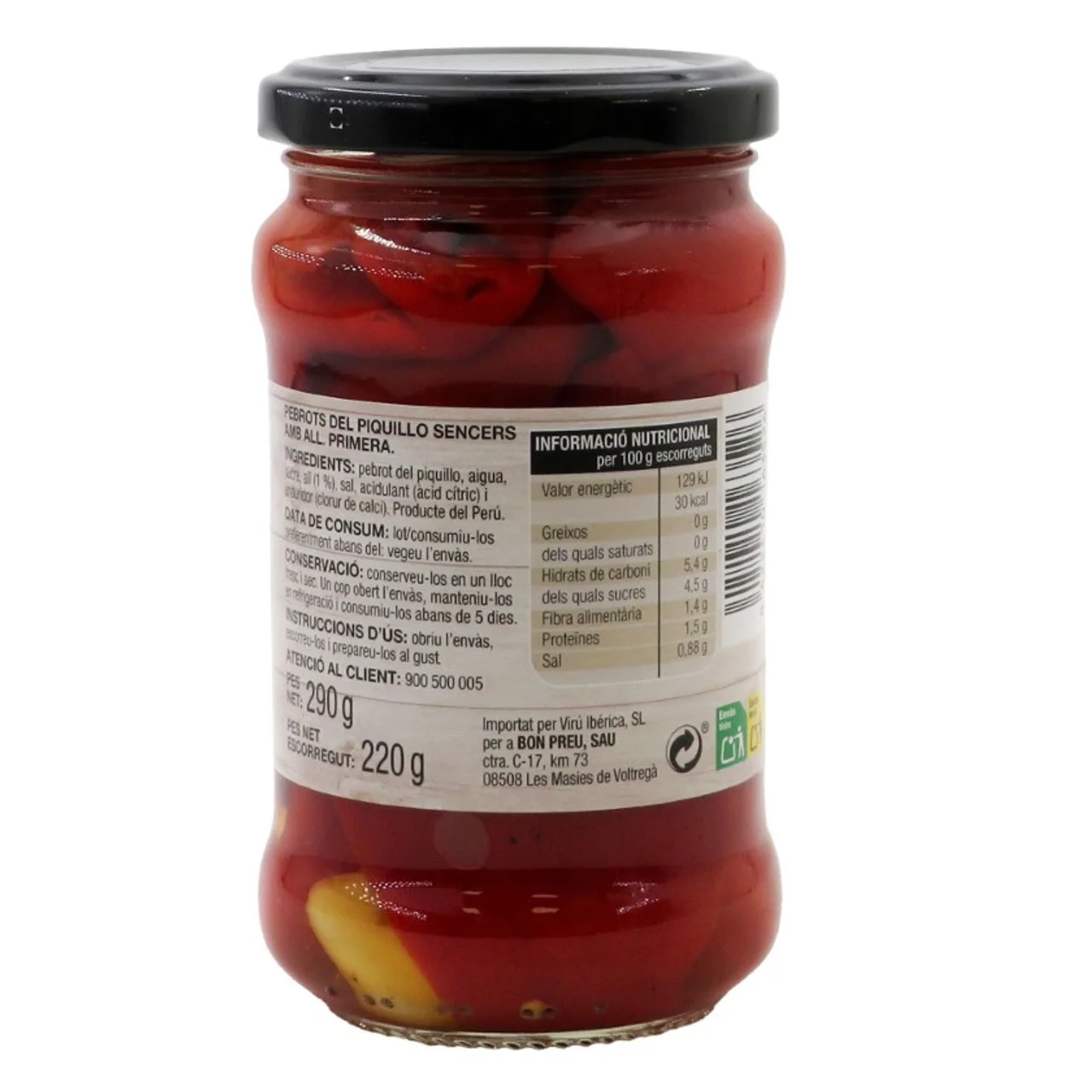 BONPREU Pimientos del piquillo enteros con ajo