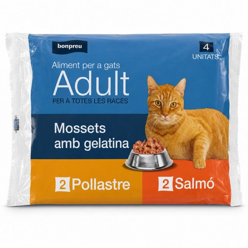BONPREU Menjar Mossets amb gelatina de pollastre i salmó per a gat