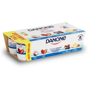 Yogur sabor coco, fresa, macedonia y frutas del bosque
