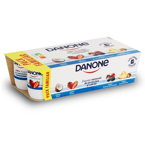 DANONE Iogurt amb gust de coco, maduixa, macedònia, fruits del bosc