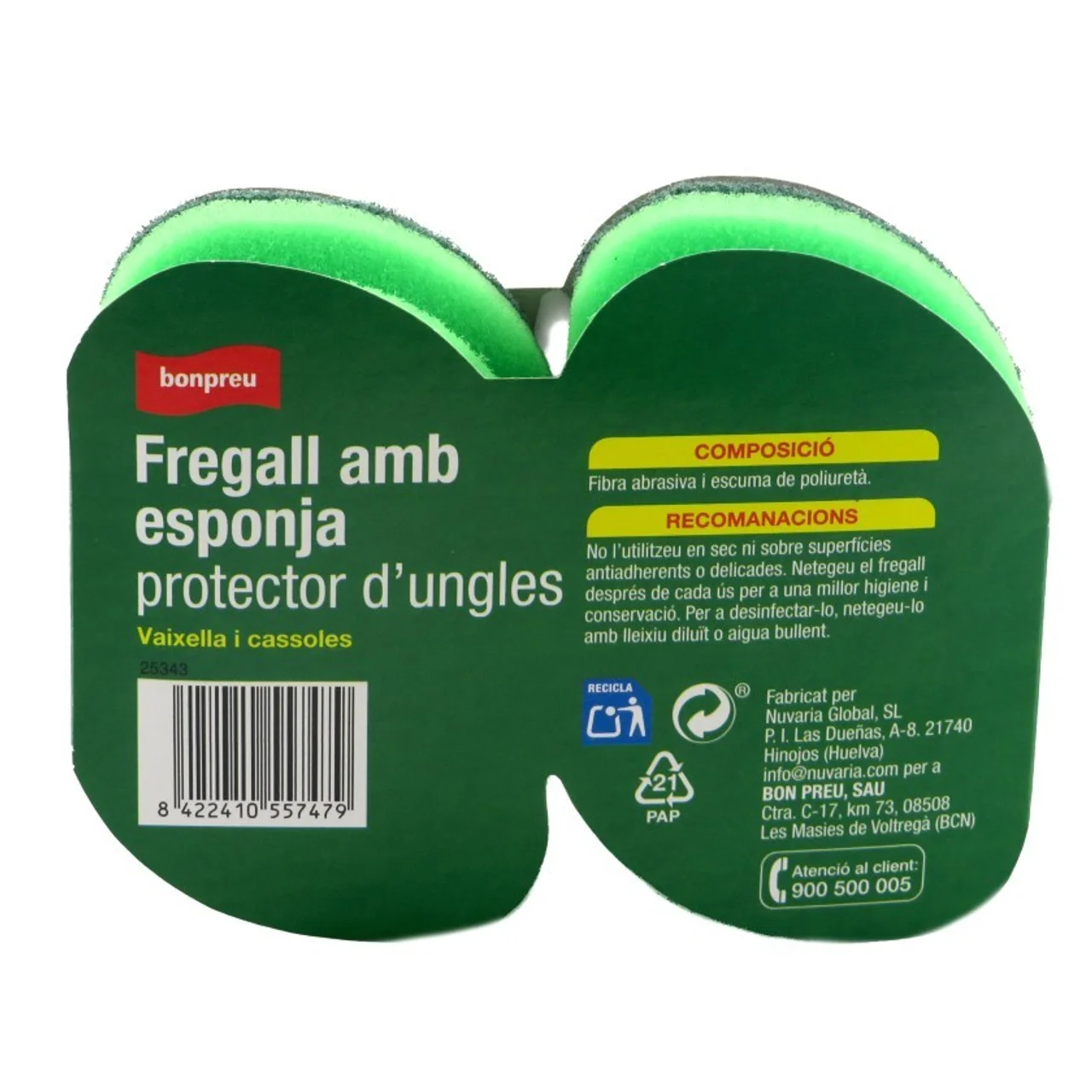 BONPREU Estropajo con esponja salvauñas