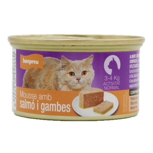 BONPREU Menjar mousse amb salmó i gambes per a gat