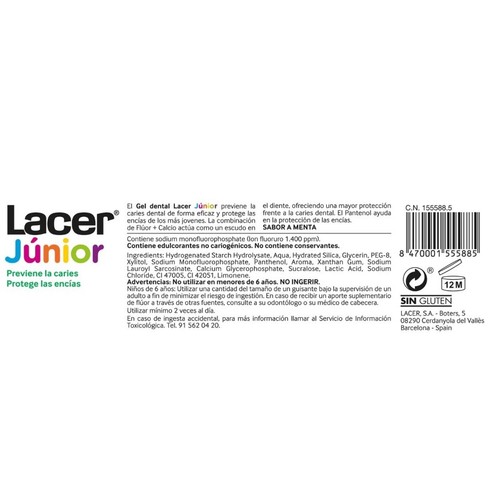 LACER JÚNIOR Gel dental gust a menta
