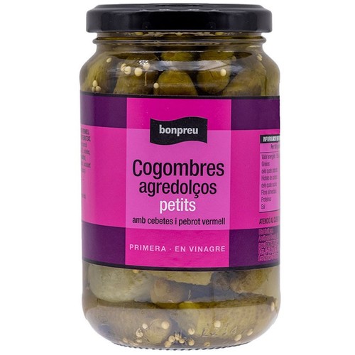 BONPREU Cogombres agredolços petits amb cebetes i pebrot vermell