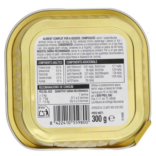 BONPREU Menjar en paté amb bou i verdures per a gos adult