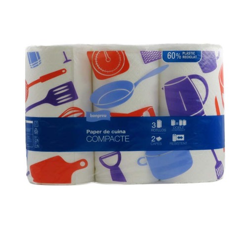 BONPREU Paper de cuina compacte 2 capes 3 u.