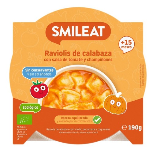 SMILEAT Raviolis carbassa salsa tomàquet i xampinyons ecològic +15 m