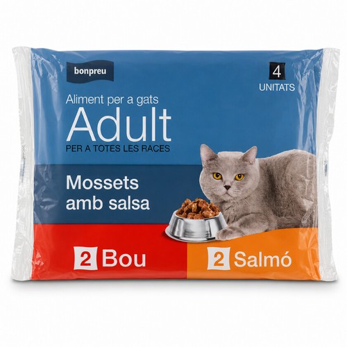 BONPREU Menjar Mossets amb salsa de bou i salmó per a gat