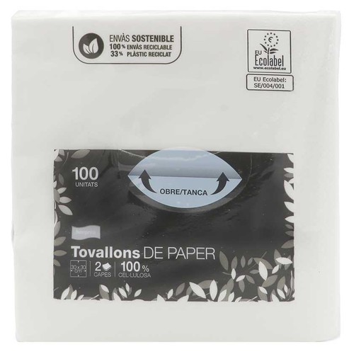BONPREU Tovallons de paper blancs 30x30 cm 100 unitats