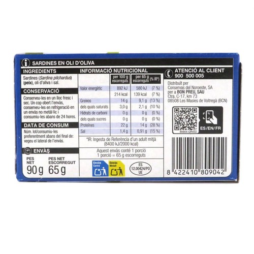 BONPREU Sardines petites en oli d'oliva