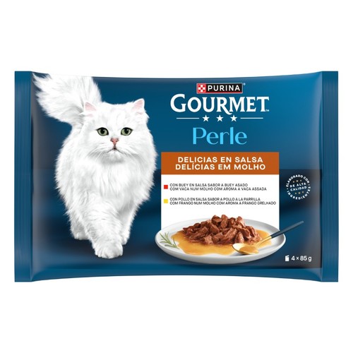 GOURMET PERLE Gourmet Perle Salsa de pollastre i bou per a gat adult