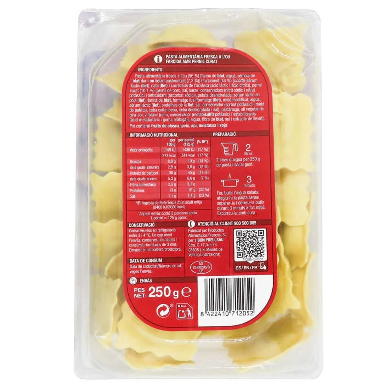 BONPREU Raviolis rellenos de jamón
