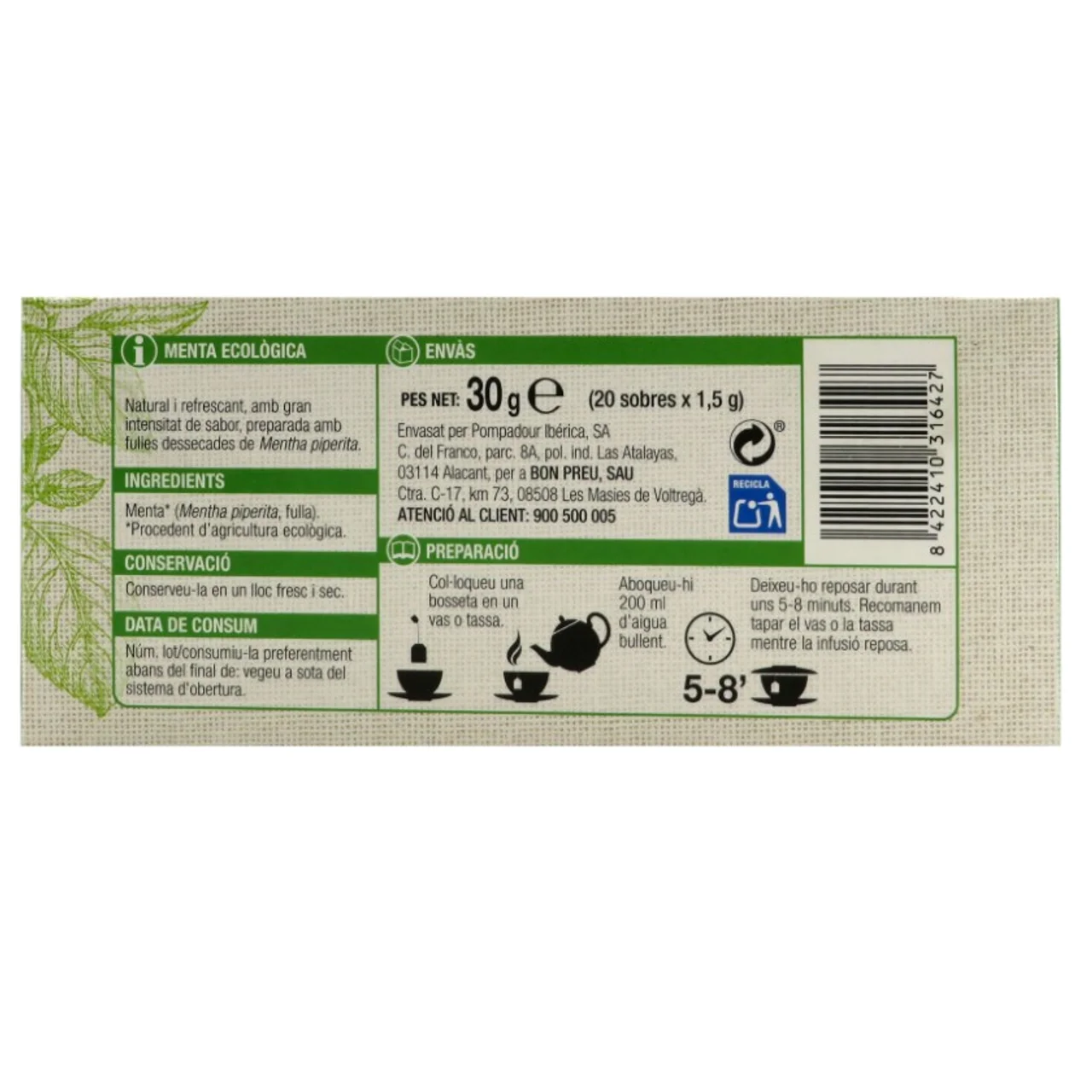 BONPREU Infusión ecológica de menta