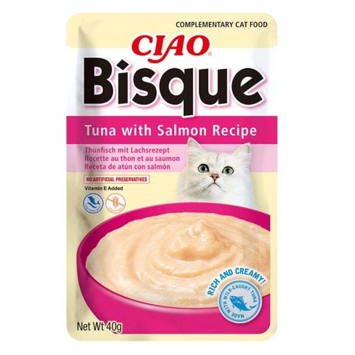 CIAO BISQUE Menjar humit de tonyina amb salmó per a gat