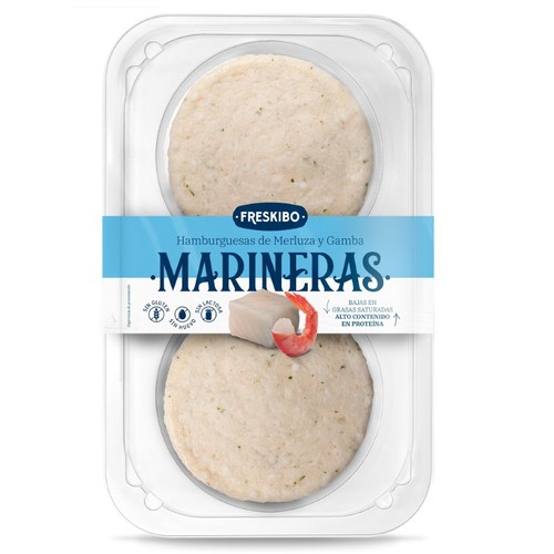 MARINERAS FRESKIBO Hamburguesa de lluç i gambes en safata de 2 unitats