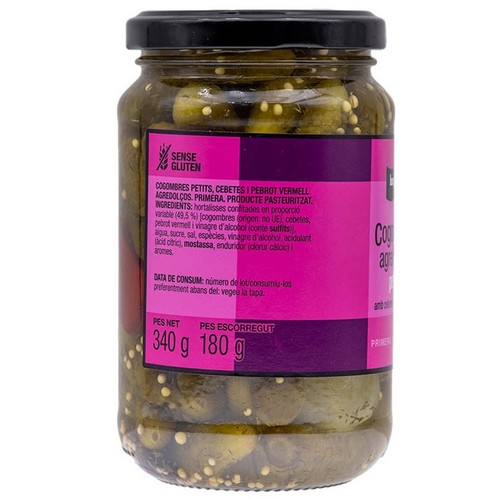 BONPREU Cogombres agredolços petits amb cebetes i pebrot vermell