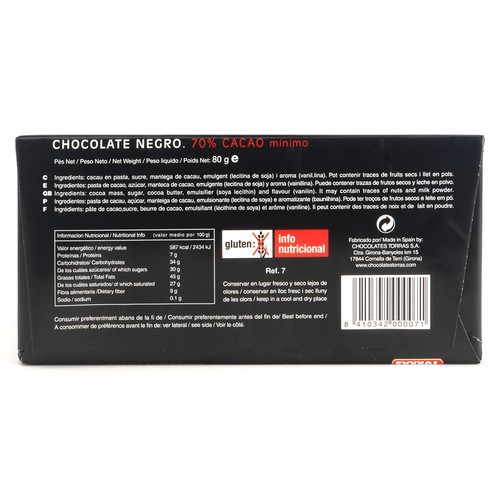 TORRAS Xocolata negra 70% Km0