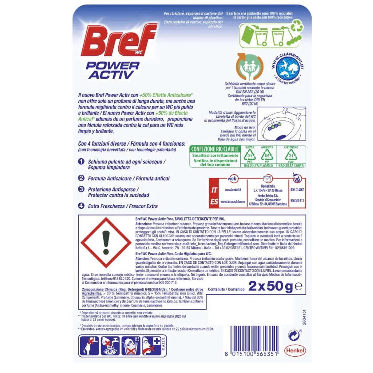 BREF WC Limpiador WC Power Active Natura Pino