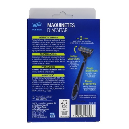BONPREU Maquinetes basculants d'afaitar 3 fulles