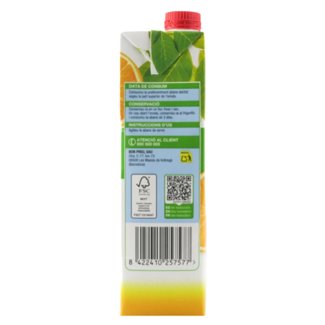 BONPREU Bebida de zumo de naranja 0% azúcares añadidos