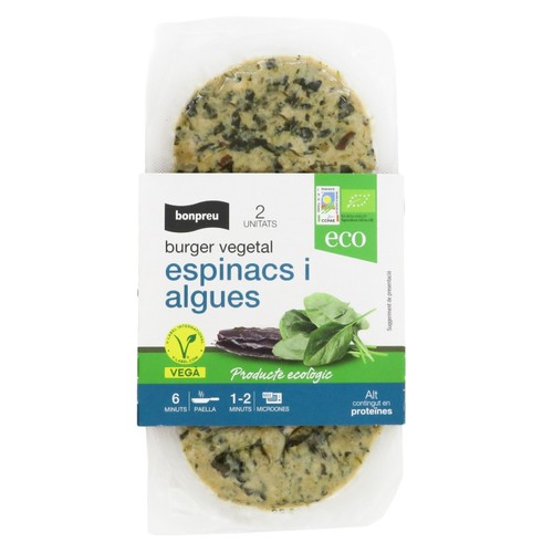 BONPREU Burger vegetal espinacs i algues ecològica