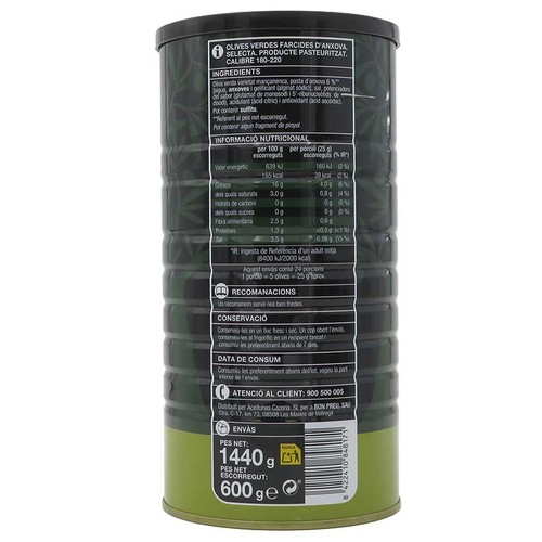 BONPREU Olives grosses farcides d'anxova