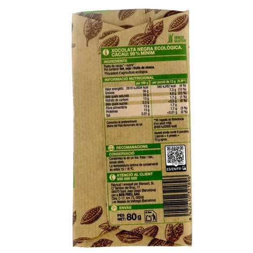 BONPREU Xocolata negra eco 99 % cacao