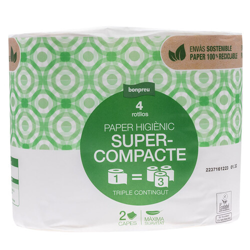BONPREU Paper higiènic super-compacte 2 capes