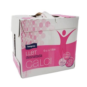 BONPREU Leche desnatada con calcio 6x1L en cartón