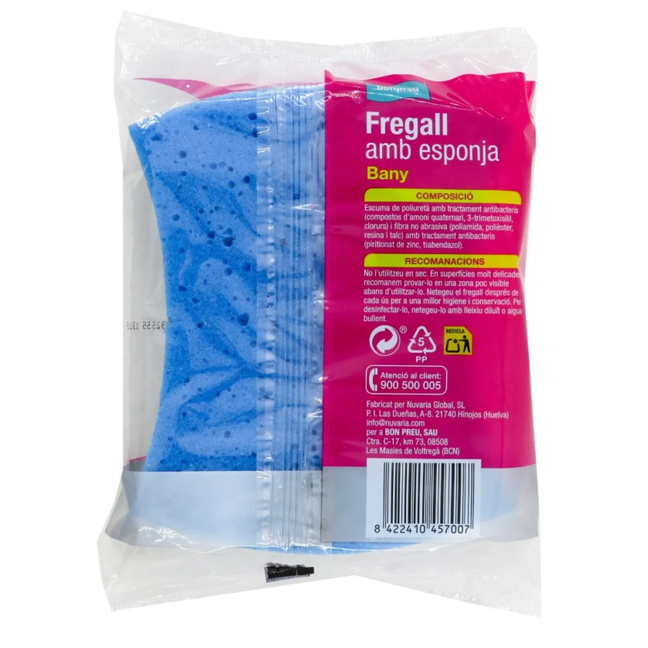 BONPREU Estropajo con esponja para baño