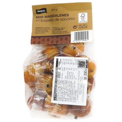 BONPREU Mini magdalenes amb trossets de xocolata
