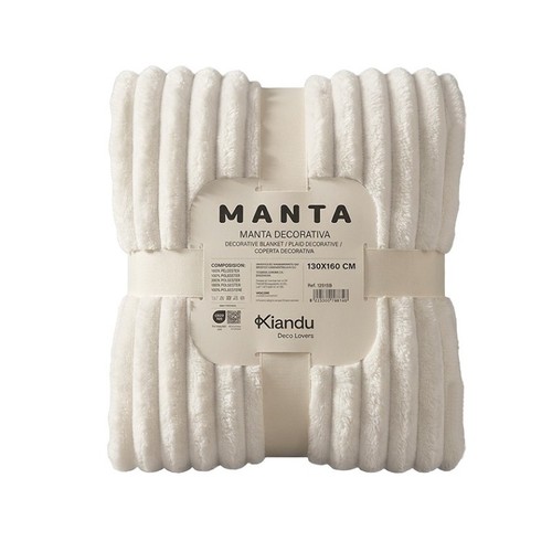 KIANDU Manta franela ratlles cru 130x160