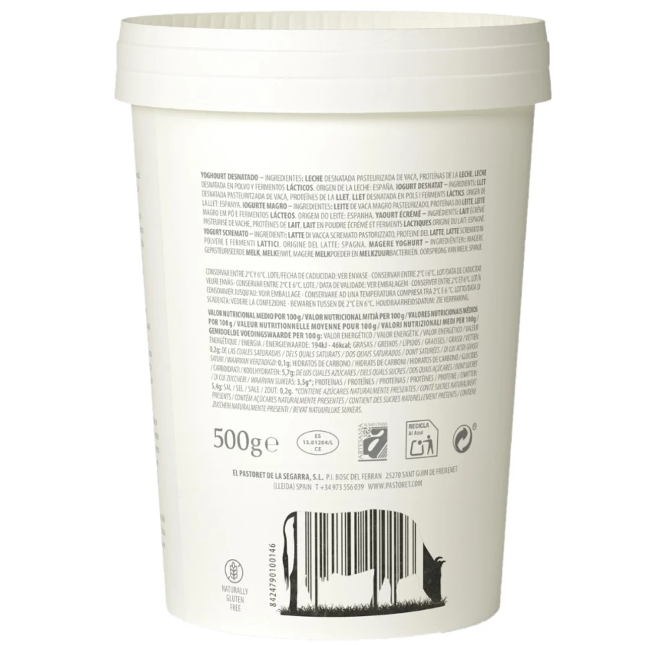 Yogur artesano natural desnatado
